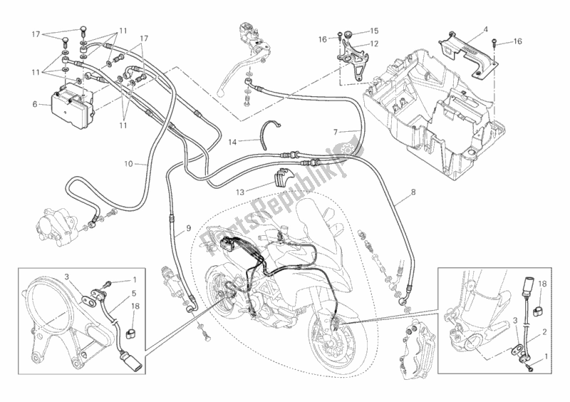 Toutes les pièces pour le Système De Freinage Abs du Ducati Multistrada 1200 S Touring USA 2011